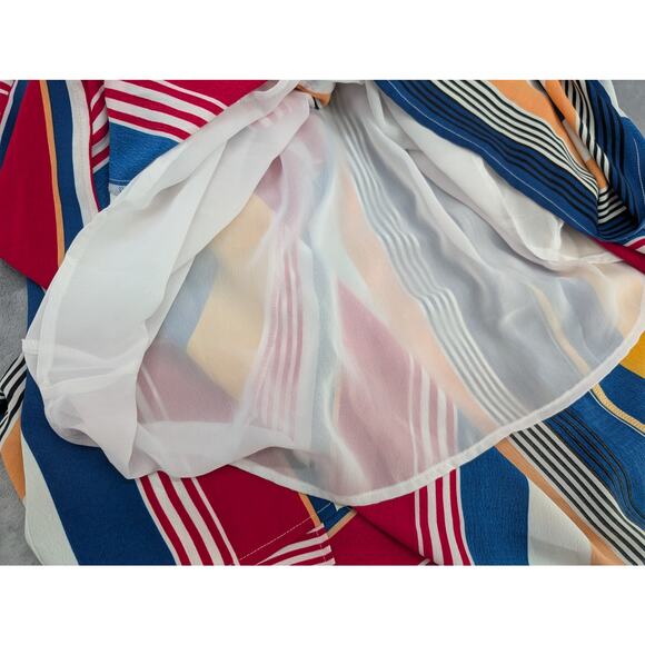 Retro funky Lulumari striped colorful collared button tie front small maxi dress - Picture 9 of 10